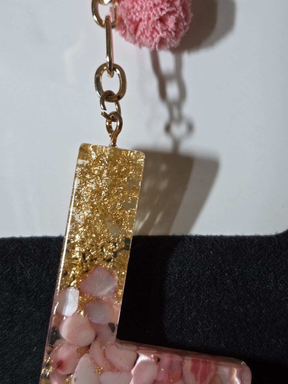 Gold & Pink Resin 'L' Keychain Charm - Women's Key & Card Holder Accessory